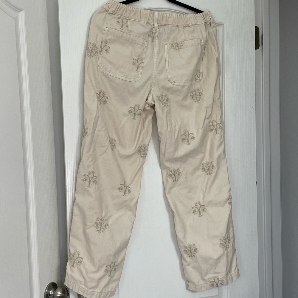Pilcro Anthropologie ivory pull on pants floral S wide leg high waist jeans - Picture 10 of 11